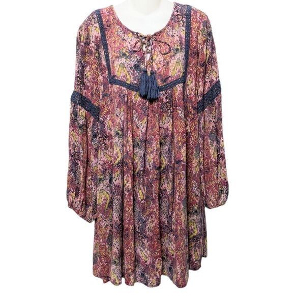 WORLD MARKET Mythical Multicolor Snake Print Tassel Boho Dress L/XL - Picture 1 of 7